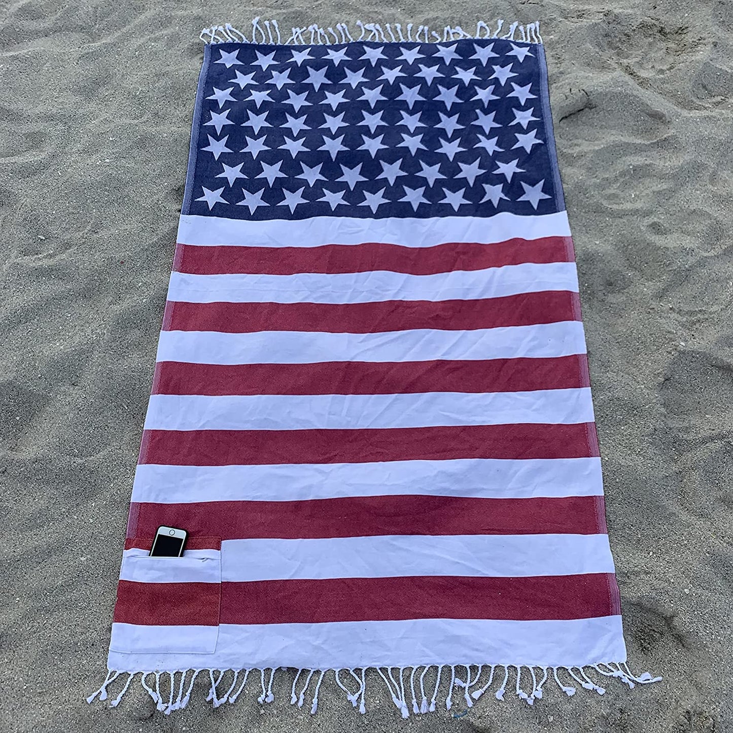 AYSESA Turkish Beach Towel American Flag / Pocket (Made in Turkey)