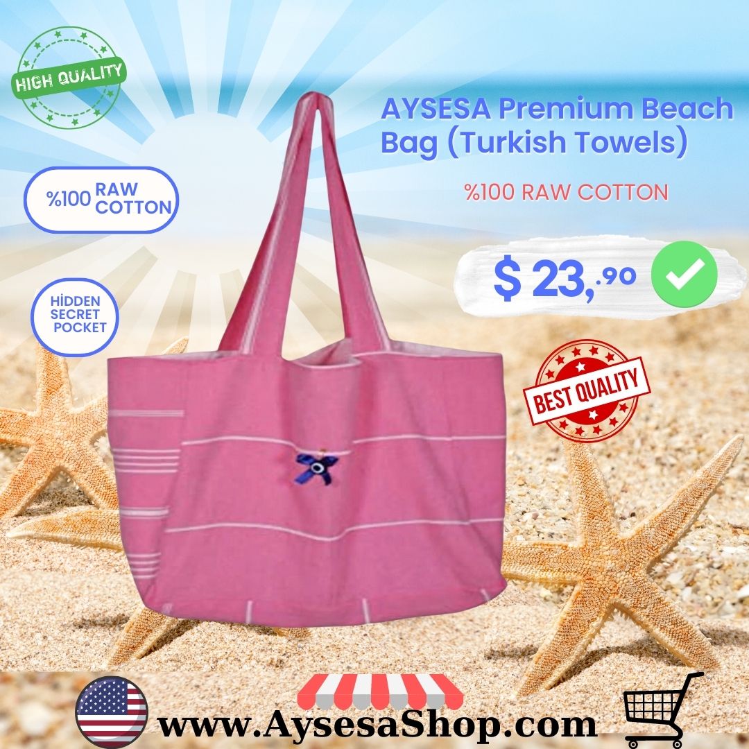 AYSESA Turkish Beach Towel Beach 100 w/ Pocket (Made in Turkey)