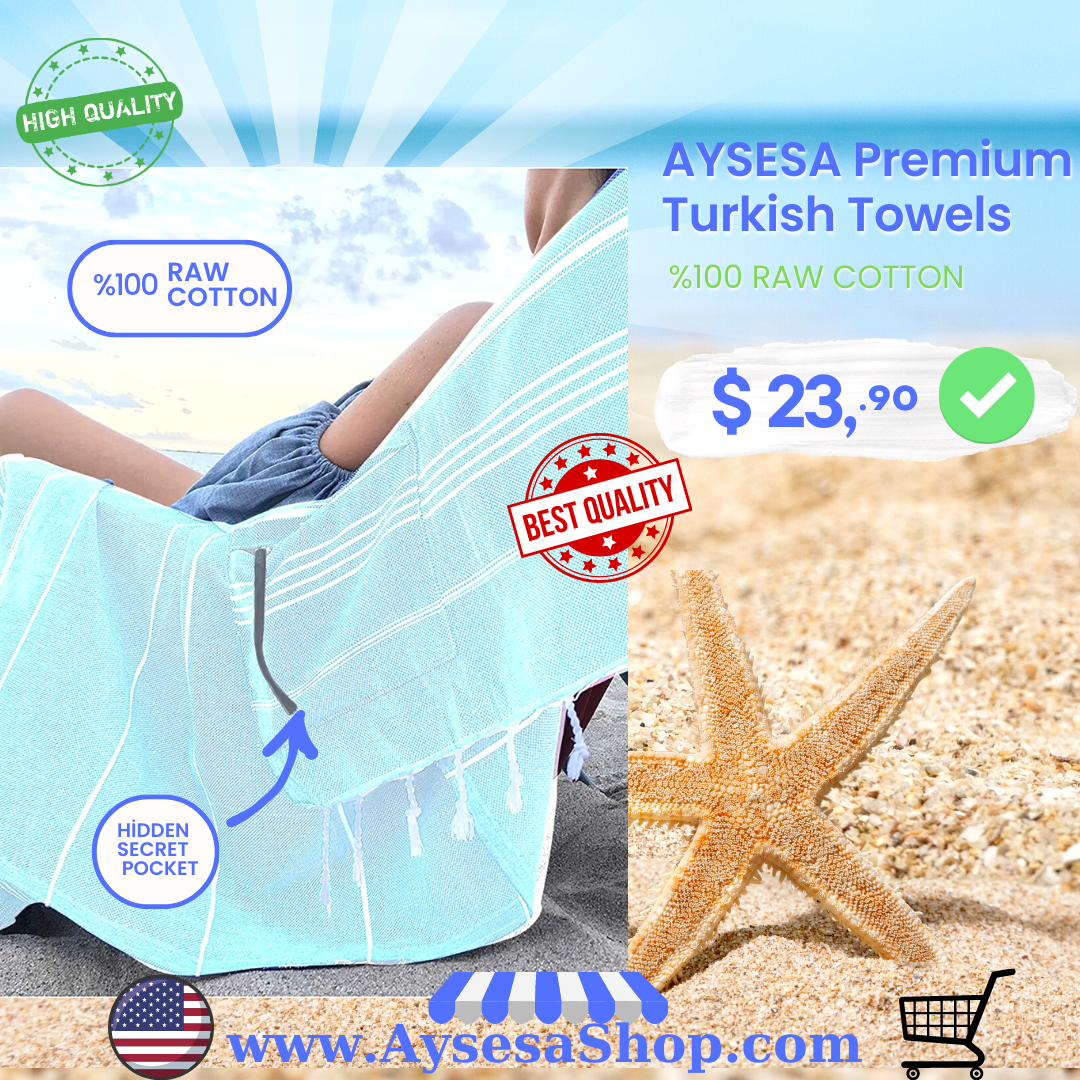 AYSESA Turkish Beach Towel 109 w/ Pocket (Made in Turkey)