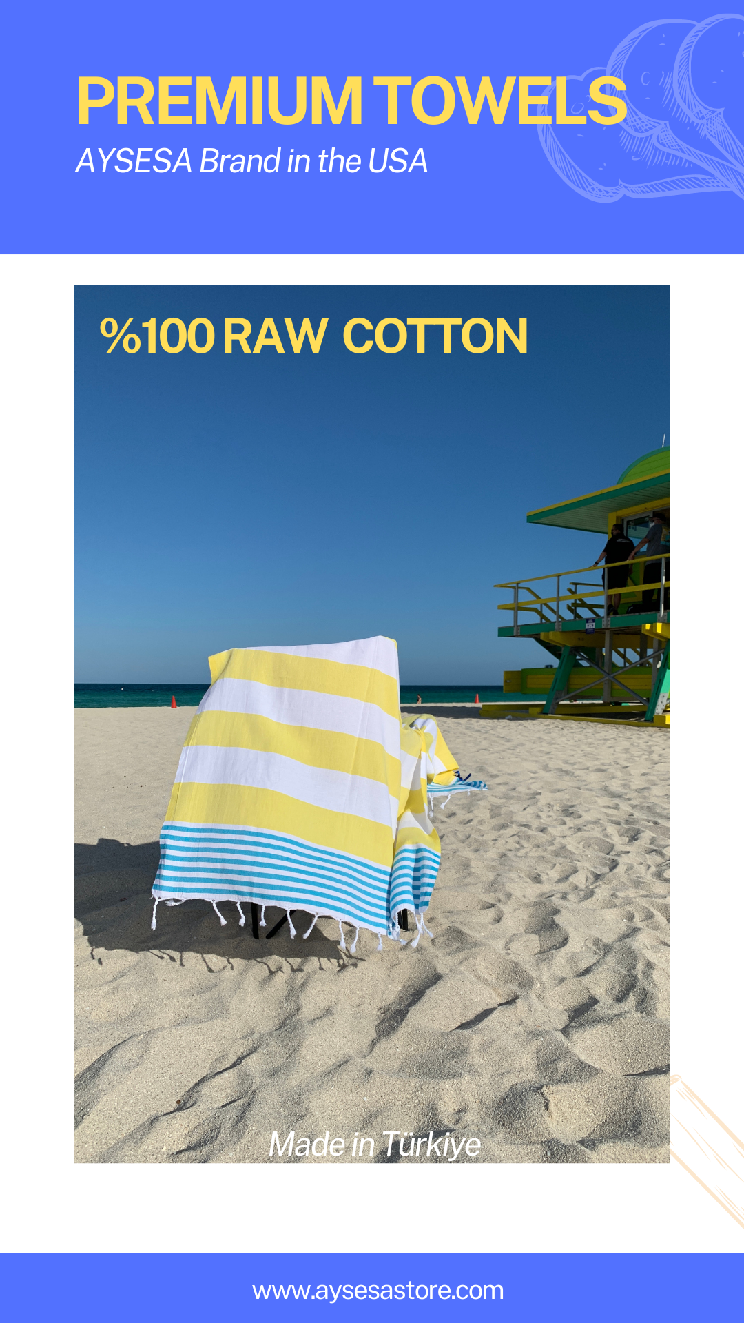 AYSESA Turkish Beach Towel 111 w Pocket (Made in Turkey)