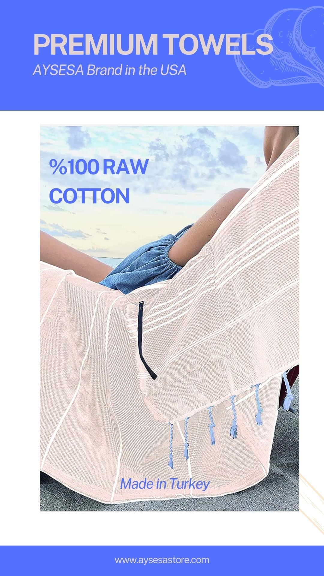 AYSESA Turkish Beach Towel 103 / Pocket (Made in Turkey)