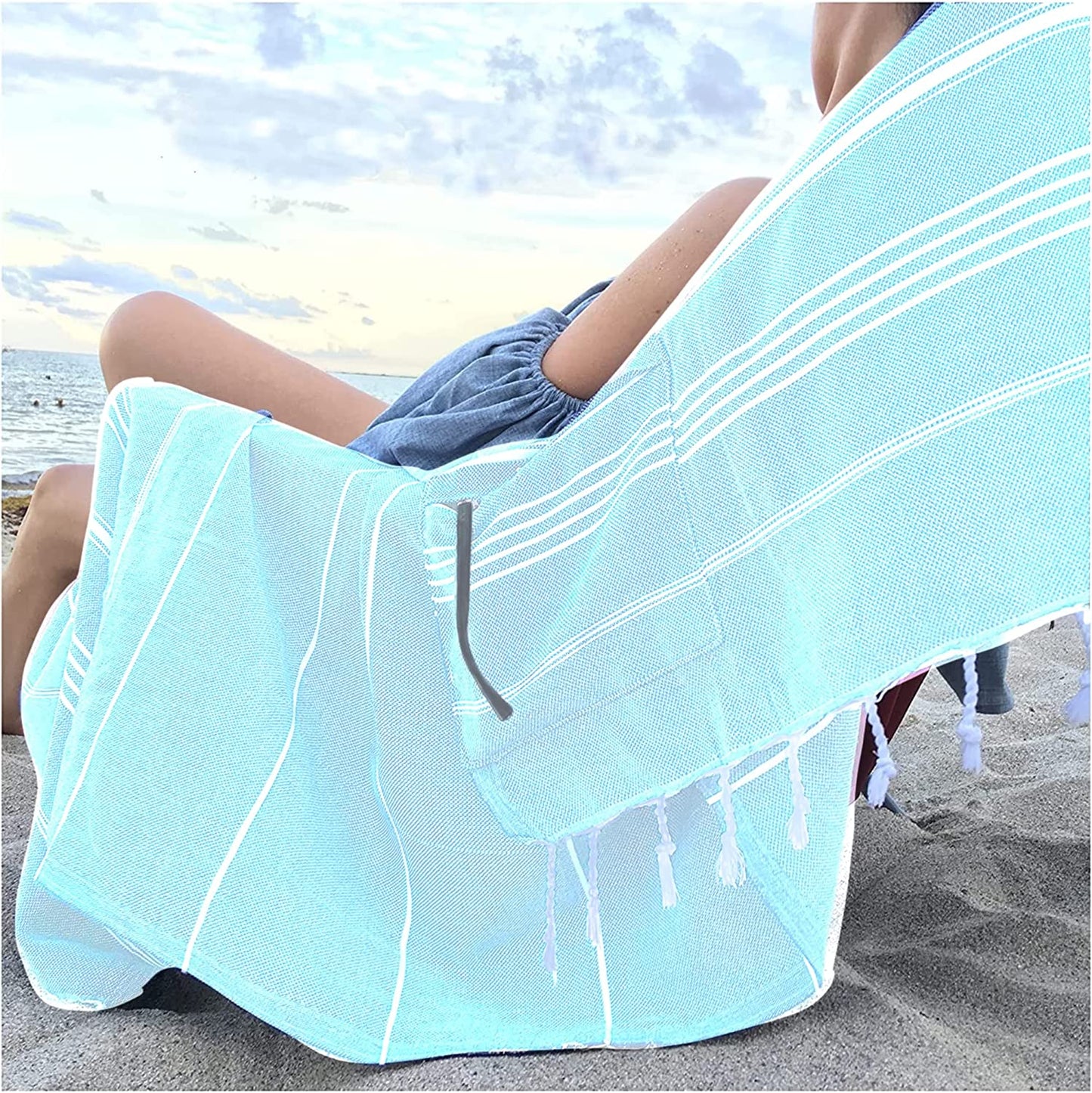 AYSESA Turkish Beach Towel 109 w/ Pocket (Made in Turkey)