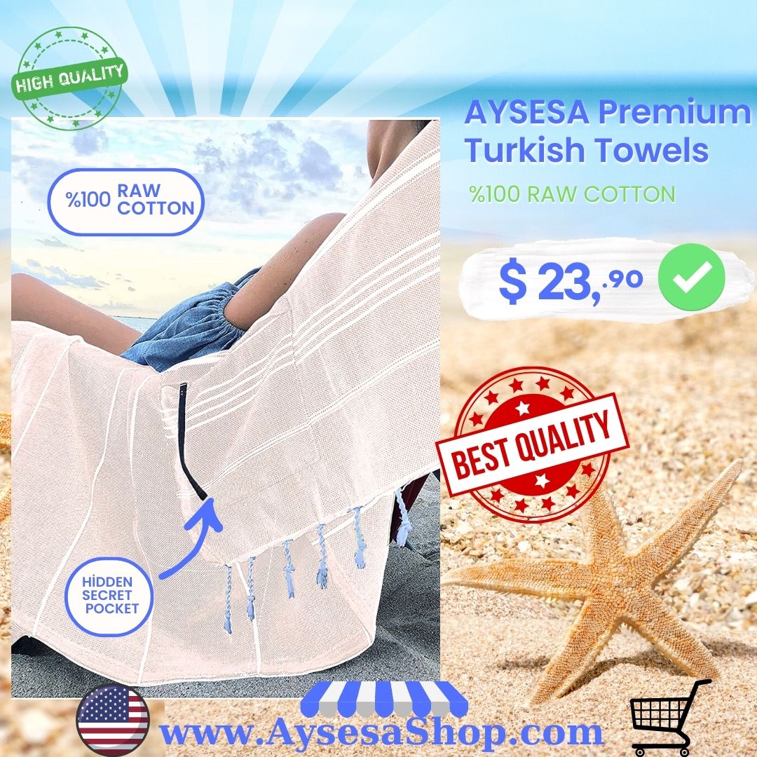 AYSESA Turkish Beach Towel 103 / Pocket (Made in Turkey)