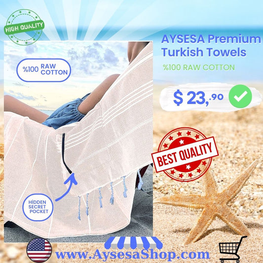 AYSESA Turkish Beach Towel 103 / Pocket (Made in Turkey)