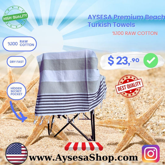 AYSESA Turkish Beach Towel 112 w/ Pocket (Made in Turkey)