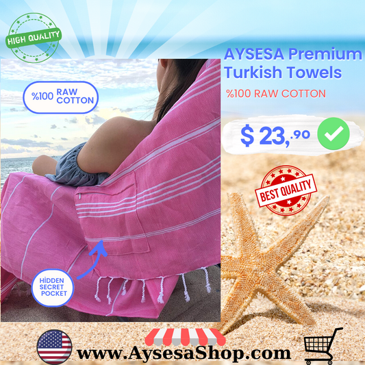 AYSESA Turkish Beach Towel 108 w/ Pocket (Made in Turkey)