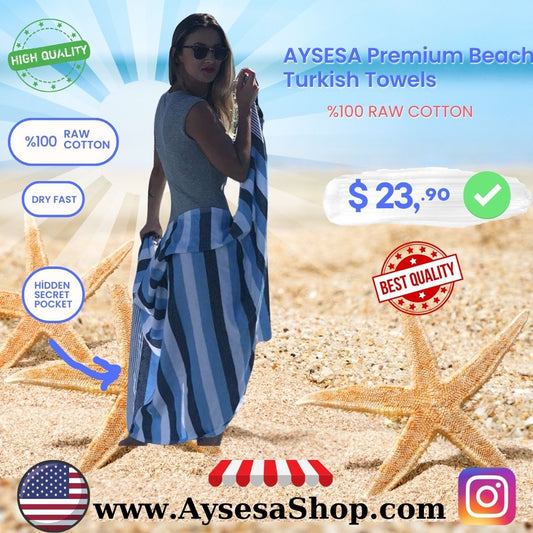 AYSESA Turkish Beach Towel 101 / Pocket (Made in Turkey)