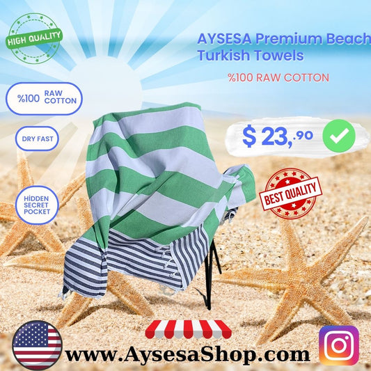 AYSESA Turkish Beach Towel 113 w/ Pocket (Made in Turkey)