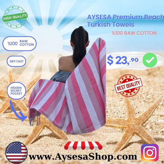 AYSESA Turkish Beach Towel 102 / Pocket (Made in Turkey)