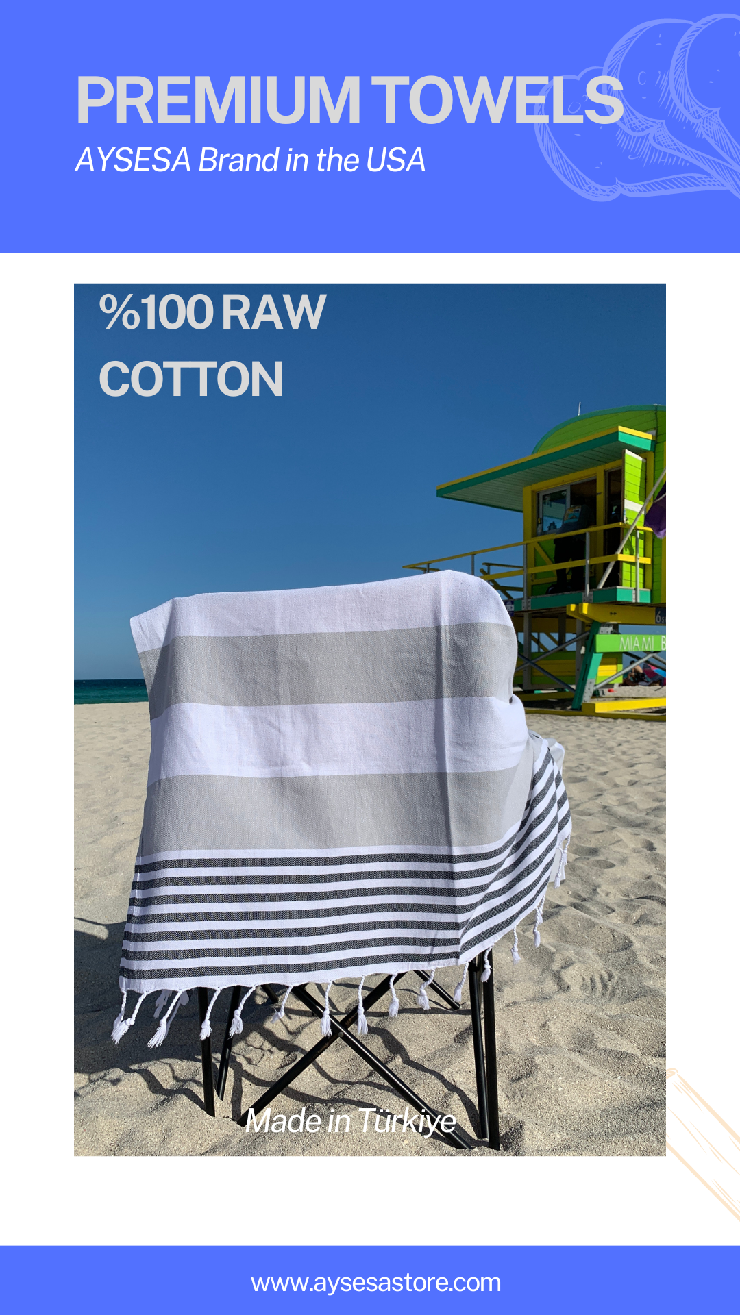 AYSESA Turkish Beach Towel 112 w/ Pocket (Made in Turkey)