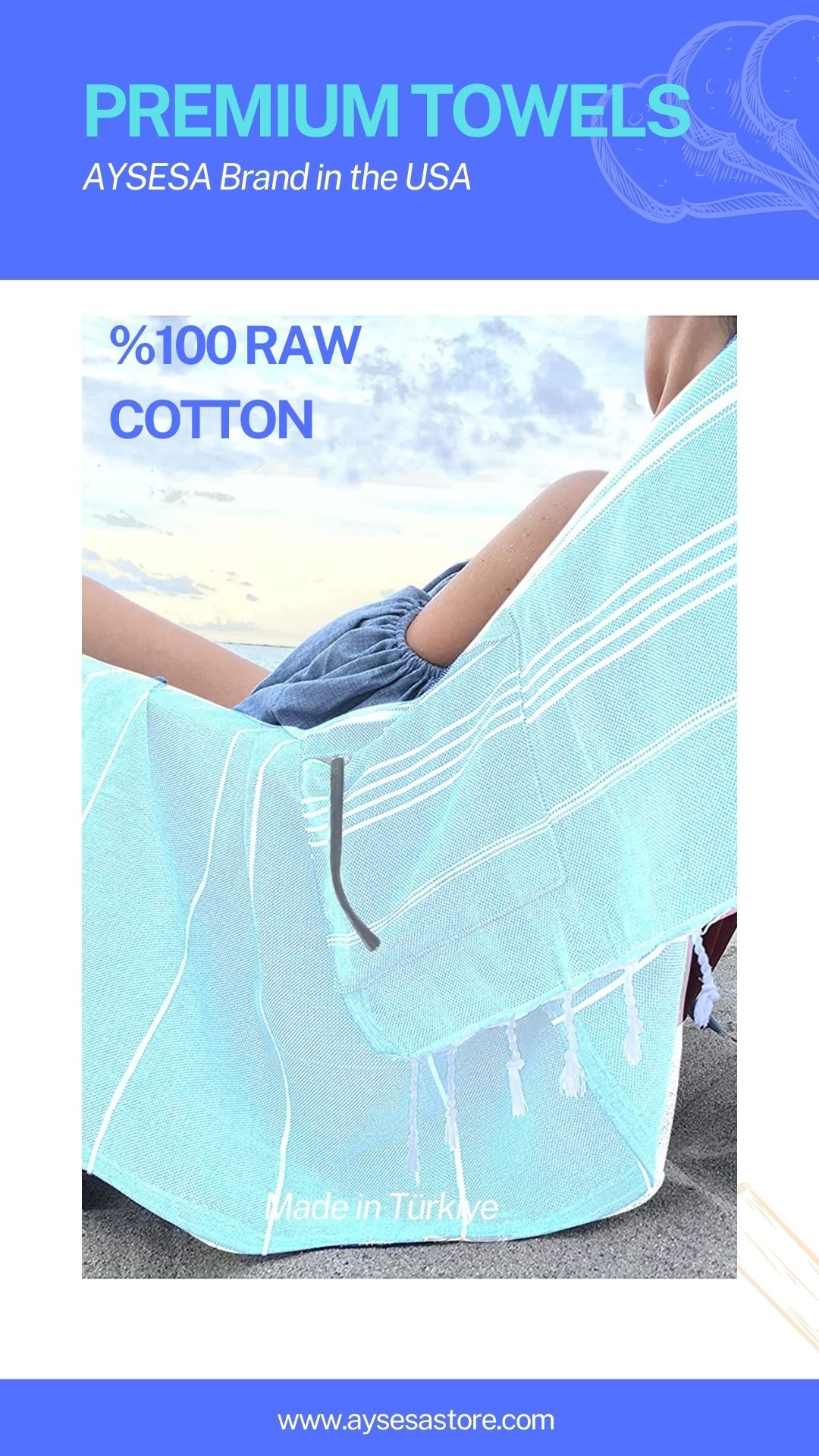 AYSESA Turkish Beach Towel 109 w/ Pocket (Made in Turkey)